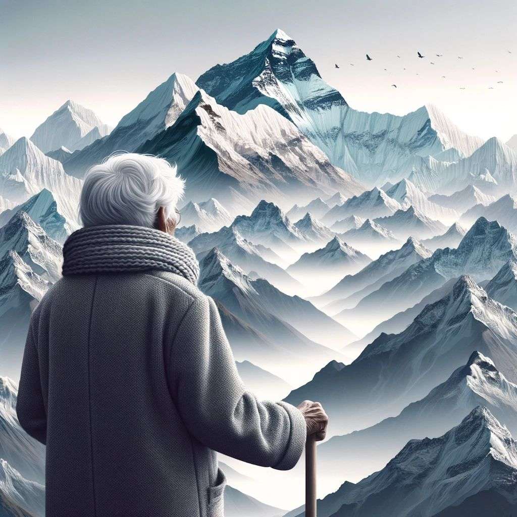 someone gazing at Mount Everest, digital art, depth effects